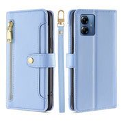 For Motorola Moto G14 4G Lite Sheep Texture Cross-body Zipper Wallet Leather Phone Case(Blue)