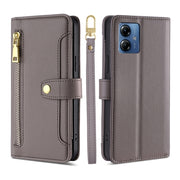 For Motorola Moto G14 4G Lite Sheep Texture Cross-body Zipper Wallet Leather Phone Case(Grey)