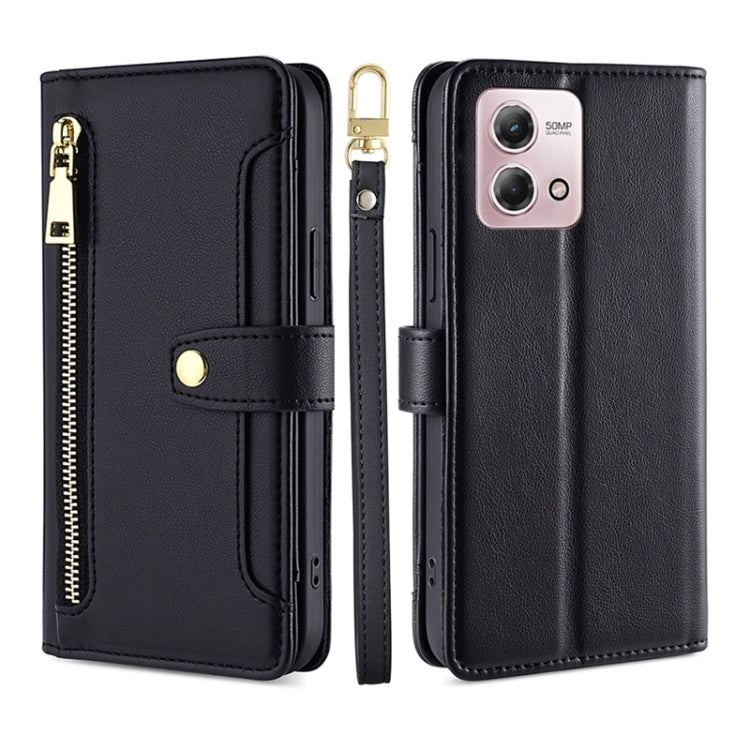 For Motorola Moto G Stylus 4G 2023 Lite Sheep Texture Cross-body Zipper Wallet Leather Phone Case(Black) - Motorola Cases by PMC TechLife | Online Shopping South Africa | PMC TechLife | Buy Now Pay Later Mobicred
