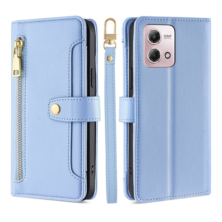 For Motorola Moto G Stylus 4G 2023 Lite Sheep Texture Cross-body Zipper Wallet Leather Phone Case(Blue) - Motorola Cases by PMC TechLife | Online Shopping South Africa | PMC TechLife | Buy Now Pay Later Mobicred