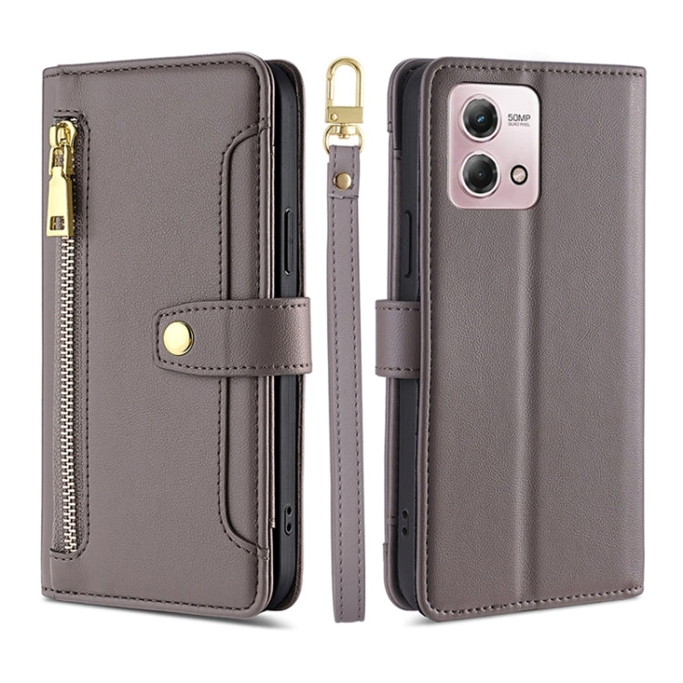 For Motorola Moto G Stylus 4G 2023 Lite Sheep Texture Cross-body Zipper Wallet Leather Phone Case(Grey) - free shipping - PMC TechLife - Order now!