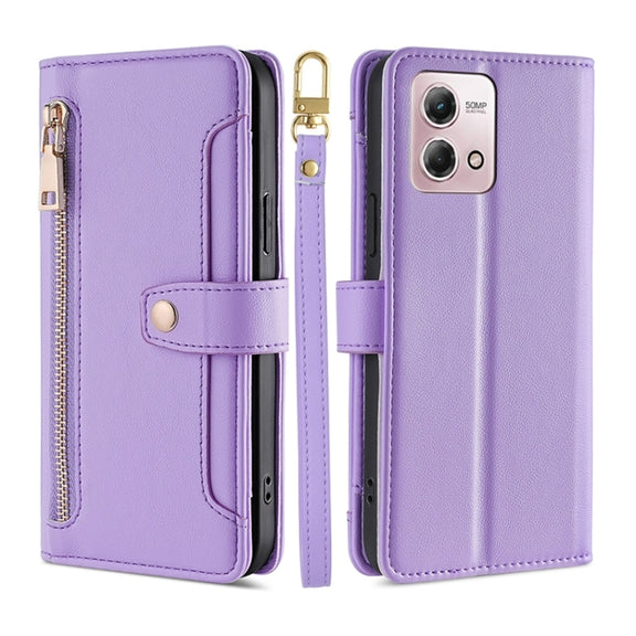 For Motorola Moto G Stylus 4G 2023 Lite Sheep Texture Cross-body Zipper Wallet Leather Phone Case(Purple)