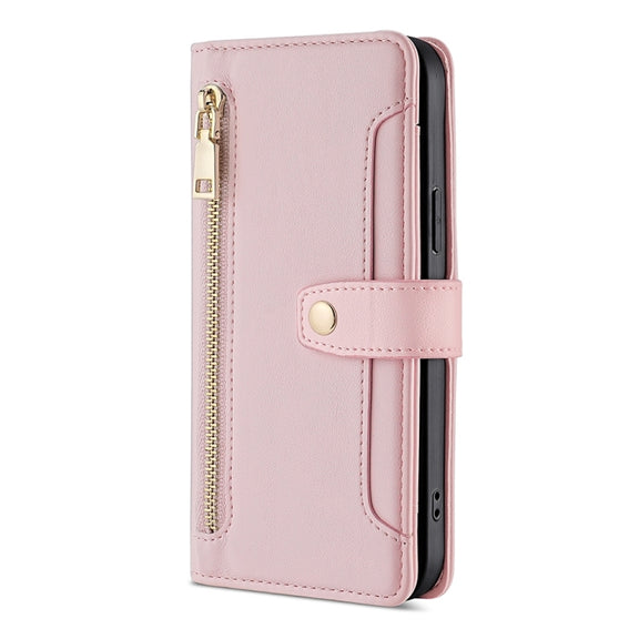 For Sony Xperia 5 V Lite Sheep Texture Cross-body Zipper Wallet Leather Phone Case(Pink)