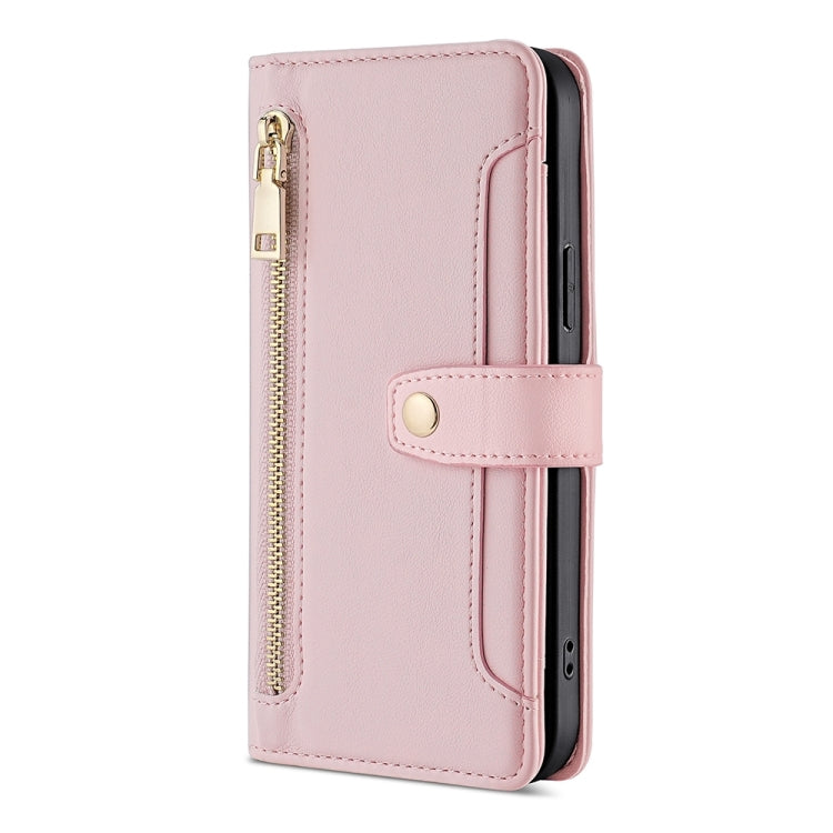 For Sony Xperia 5 V Lite Sheep Texture Cross-body Zipper Wallet Leather Phone Case(Pink)