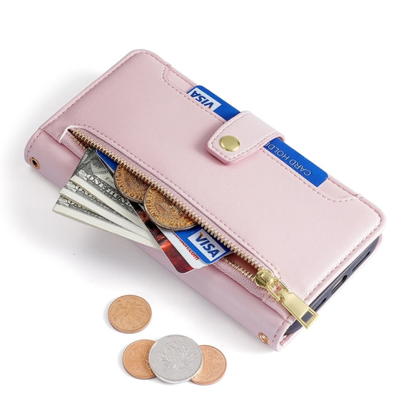 For Sony Xperia 5 V Lite Sheep Texture Cross-body Zipper Wallet Leather Phone Case(Pink)