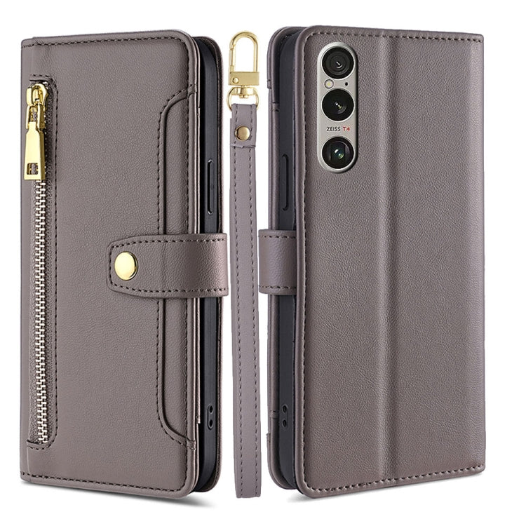 For Sony Xperia 1 VI Lite Sheep Texture Cross-body Zipper Wallet Leather Phone Case(Grey) - Sony Cases by PMC TechLife | Online Shopping South Africa | PMC TechLife | Buy Now Pay Later Mobicred