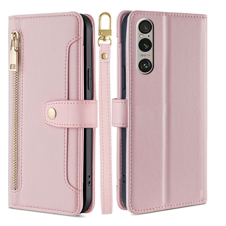 For Sony Xperia 1 VI Lite Sheep Texture Cross-body Zipper Wallet Leather Phone Case(Pink) - Sony Cases by PMC TechLife | Online Shopping South Africa | PMC TechLife | Buy Now Pay Later Mobicred