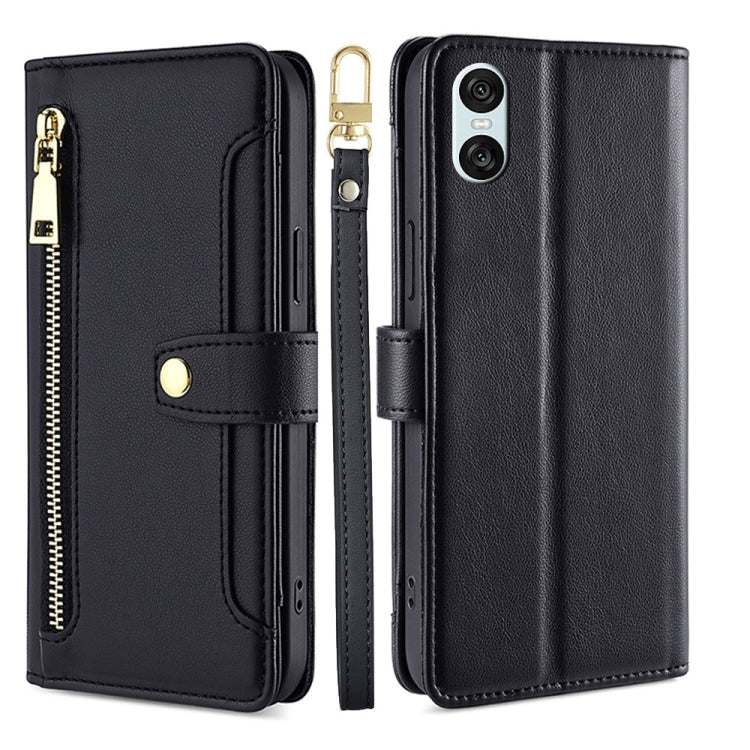 For Sony Xperia 10 VI Lite Sheep Texture Cross-body Zipper Wallet Leather Phone Case(Black) - Sony Cases by PMC TechLife | Online Shopping South Africa | PMC TechLife | Buy Now Pay Later Mobicred