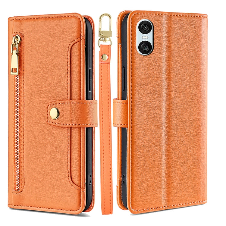 For Sony Xperia 10 VI Lite Sheep Texture Cross-body Zipper Wallet Leather Phone Case(Orange) - Sony Cases by PMC TechLife | Online Shopping South Africa | PMC TechLife | Buy Now Pay Later Mobicred