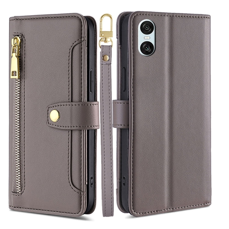 For Sony Xperia 10 VI Lite Sheep Texture Cross-body Zipper Wallet Leather Phone Case(Grey) - Sony Cases by PMC TechLife | Online Shopping South Africa | PMC TechLife | Buy Now Pay Later Mobicred