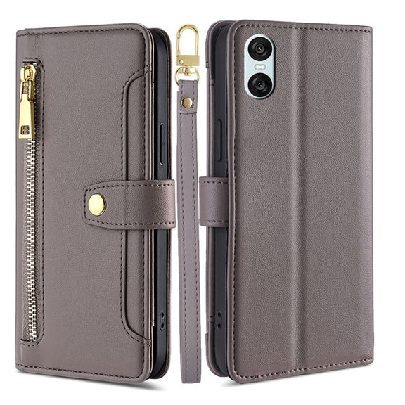 For Sony Xperia 10 VI Lite Sheep Texture Cross-body Zipper Wallet Leather Phone Case(Grey)