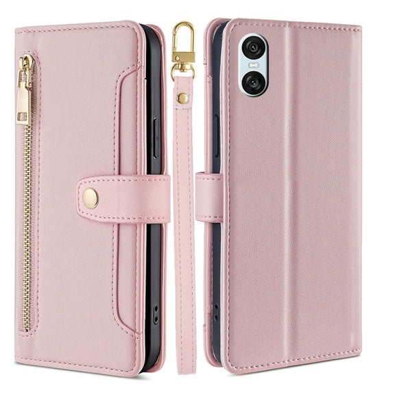For Sony Xperia 10 VI Lite Sheep Texture Cross-body Zipper Wallet Leather Phone Case(Pink)