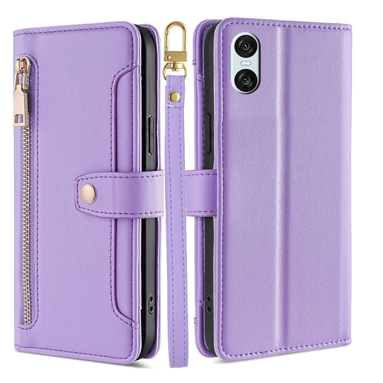 For Sony Xperia 10 VI Lite Sheep Texture Cross-body Zipper Wallet Leather Phone Case(Purple) - Sony Cases by PMC TechLife | Online Shopping South Africa | PMC TechLife | Buy Now Pay Later Mobicred