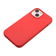 For iPhone 15 Plus Wheat MagSafe Magnetic Straw Material + TPU Phone Case(Red)