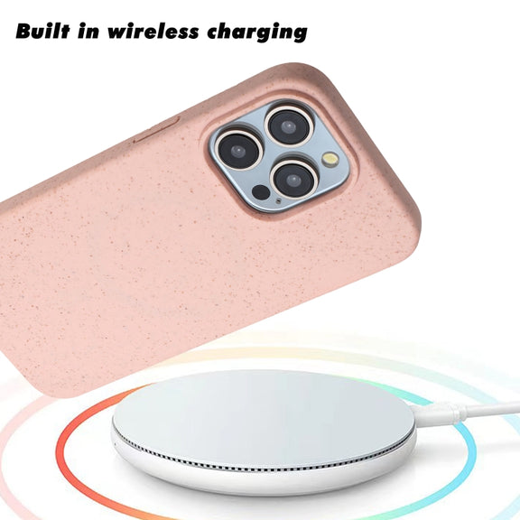 For iPhone 12 Pro Max Wheat MagSafe Magnetic Straw Material + TPU Phone Case(Pink)