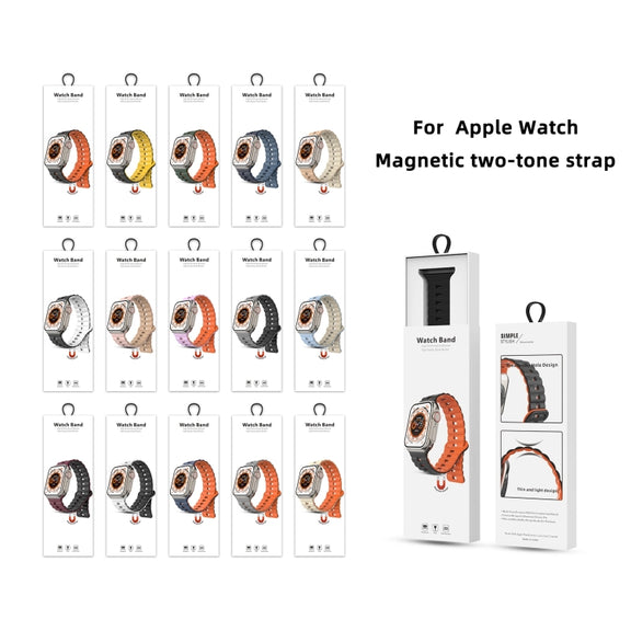 For Apple Watch SE 2023 44mm Reverse Buckle Two Color Magnetic Silicone Watch Band(Grey+Orange)