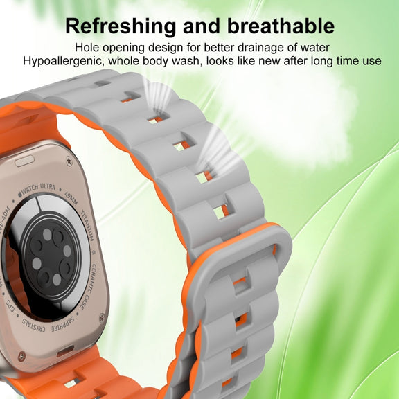 For Apple Watch SE 2023 44mm Reverse Buckle Two Color Magnetic Silicone Watch Band(Grey+Orange)