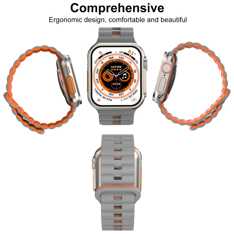 For Apple Watch SE 2023 44mm Reverse Buckle Two Color Magnetic Silicone Watch Band(Grey+Orange)