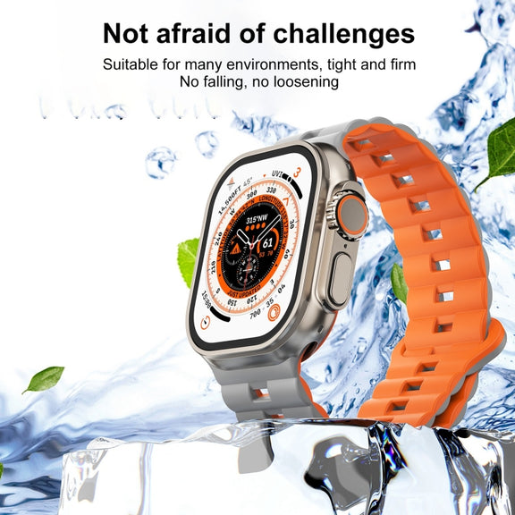 For Apple Watch SE 2023 44mm Reverse Buckle Two Color Magnetic Silicone Watch Band(Grey+Orange)