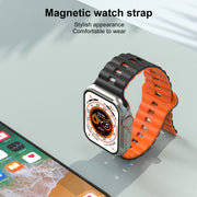 For Apple Watch SE 2023 44mm Reverse Buckle Two Color Magnetic Silicone Watch Band(Grey+Orange)