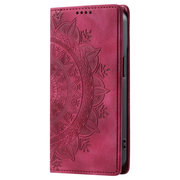 For iPhone 16 Pro Max Totem Embossed Magnetic Leather Phone Case(Red)