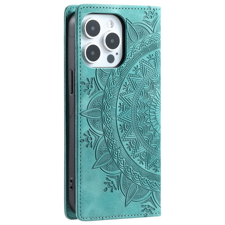 For iPhone 16 Pro Max Totem Embossed Magnetic Leather Phone Case(Green)