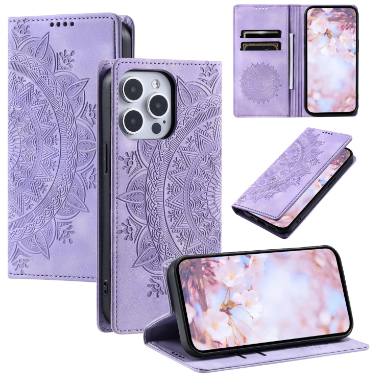 For iPhone 16 Pro Max Totem Embossed Magnetic Leather Phone Case(Purple) - iPhone 16 Pro Max Cases by PMC TechLife | Online Shopping South Africa | PMC TechLife | Buy Now Pay Later Mobicred
