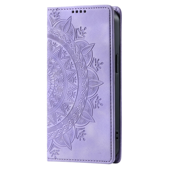 For iPhone 16 Pro Max Totem Embossed Magnetic Leather Phone Case(Purple)