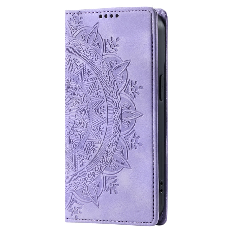 For iPhone 16 Pro Max Totem Embossed Magnetic Leather Phone Case(Purple)