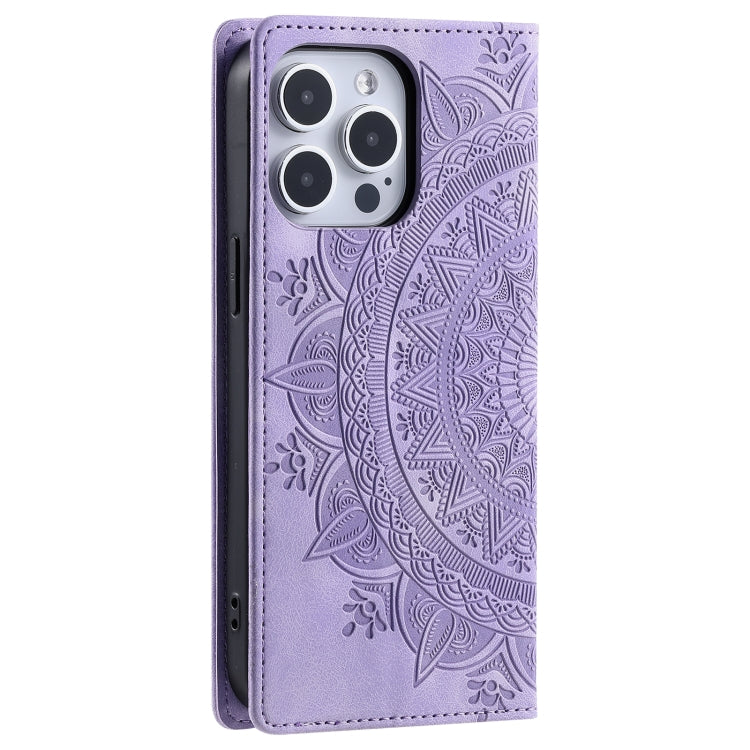 For iPhone 16 Pro Max Totem Embossed Magnetic Leather Phone Case(Purple) - iPhone 16 Pro Max Cases by PMC TechLife | Online Shopping South Africa | PMC TechLife | Buy Now Pay Later Mobicred