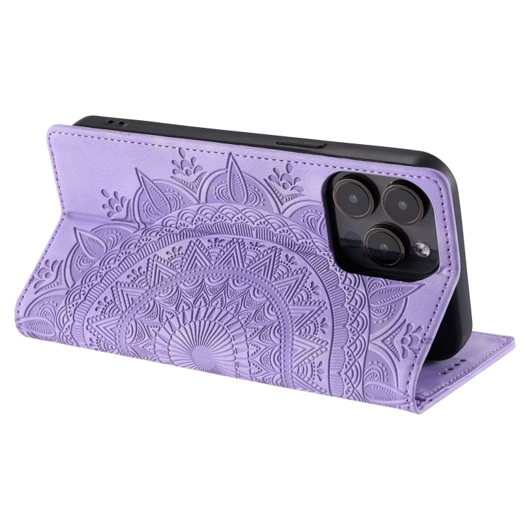 For iPhone 16 Pro Max Totem Embossed Magnetic Leather Phone Case(Purple) - iPhone 16 Pro Max Cases by PMC TechLife | Online Shopping South Africa | PMC TechLife | Buy Now Pay Later Mobicred