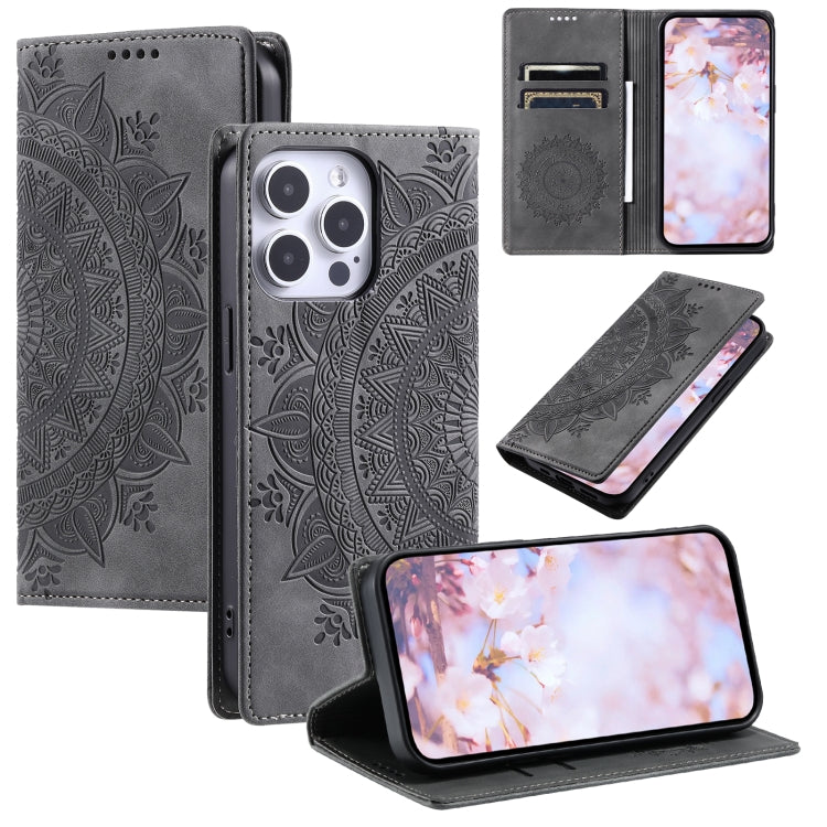 For iPhone 16 Pro Totem Embossed Magnetic Leather Phone Case(Grey) - free shipping - PMC TechLife - Order now!