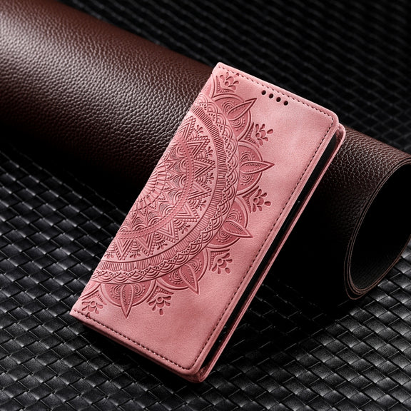 For iPhone 16 Pro Totem Embossed Magnetic Leather Phone Case(Rose Gold)