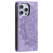 For iPhone 16 Pro Totem Embossed Magnetic Leather Phone Case(Purple)