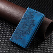 For iPhone 16 Plus Totem Embossed Magnetic Leather Phone Case(Blue)