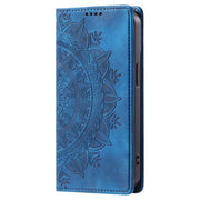 For iPhone 16 Plus Totem Embossed Magnetic Leather Phone Case(Blue)