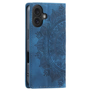 For iPhone 16 Plus Totem Embossed Magnetic Leather Phone Case(Blue)