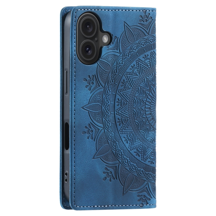 For iPhone 16 Plus Totem Embossed Magnetic Leather Phone Case(Blue)
