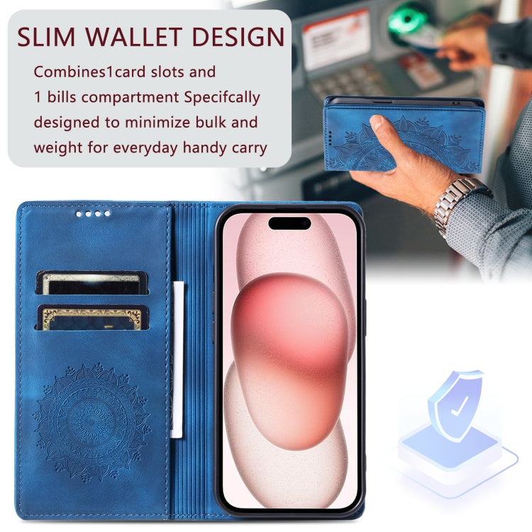 For iPhone 16 Plus Totem Embossed Magnetic Leather Phone Case(Blue)