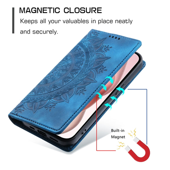 For iPhone 16 Plus Totem Embossed Magnetic Leather Phone Case(Blue)