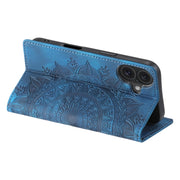 For iPhone 16 Plus Totem Embossed Magnetic Leather Phone Case(Blue)