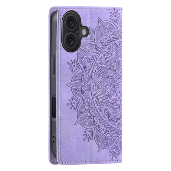 For iPhone 16 Plus Totem Embossed Magnetic Leather Phone Case(Purple)