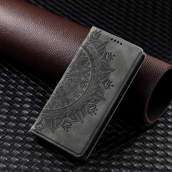 For iPhone 16 Totem Embossed Magnetic Leather Phone Case(Grey)