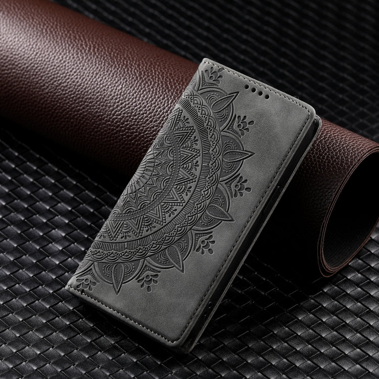 For iPhone 16 Totem Embossed Magnetic Leather Phone Case(Grey)