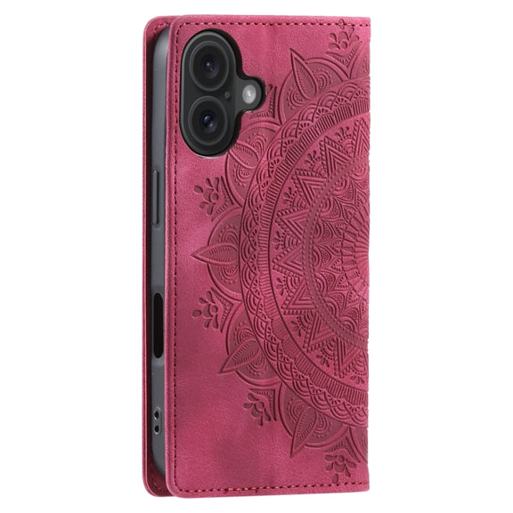 For iPhone 16 Totem Embossed Magnetic Leather Phone Case(Red)