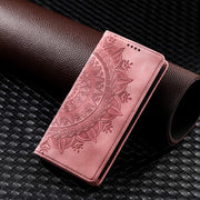 For iPhone 16 Totem Embossed Magnetic Leather Phone Case(Rose Gold)
