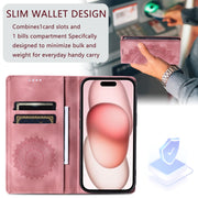 For iPhone 16 Totem Embossed Magnetic Leather Phone Case(Rose Gold)