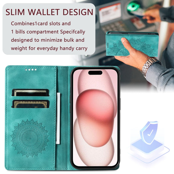 For iPhone 16 Totem Embossed Magnetic Leather Phone Case(Green)