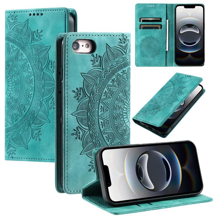 For iPhone 16e Totem Embossed Magnetic Leather Phone Case(Green) - iPhone 16e Cases by PMC TechLife | Online Shopping South Africa | PMC TechLife | Buy Now Pay Later Mobicred