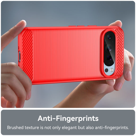 For Google Pixel 9 Pro 5G Carbon Fiber Brushed Texture TPU Phone Case(Red)